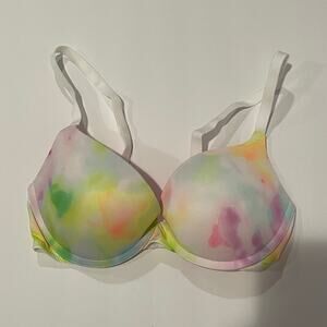 Victoria’s Secret PINK Push Up Bra Womens 32C White Tie Dye Wear Everywhere